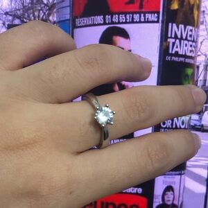 T Tahari Silver Band with Clear Gem